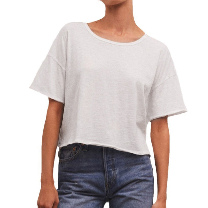 Damen lässiges Cropped T-Shirt mit weitem Schnitt und atmungsaktiver Baumwollqualität Drune