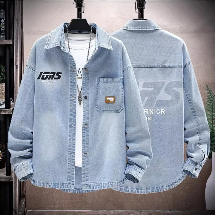Herren Oversized Denim-Hemdenjacke im Vintage-Wash mit aufgesetzter Brusttasche Drune