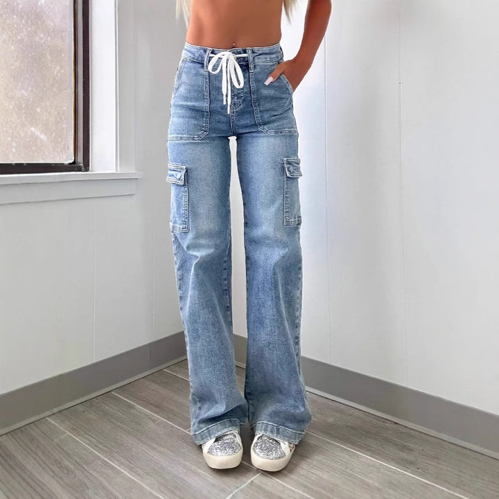 Damen Cargo-Jeans mit weitem Bein und verstellbarem Bund Drune
