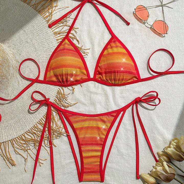 Damen Triangel-Bikini mit modischem Streifendesign Drune