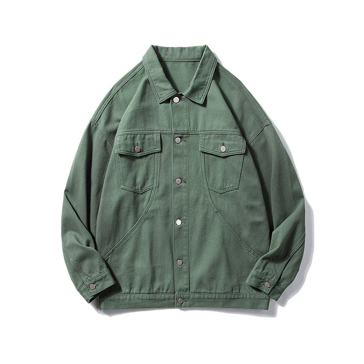 Herren Oversized Canvas Utility-Jacke mit Druckknopffront, aufgesetzten Brusttaschen und Raglanärmeln Drune