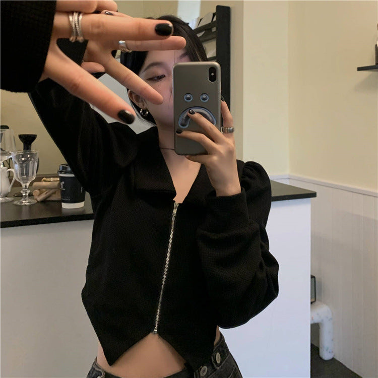 Damen modische cropped Sweatjacke mit voluminösen Ärmeln Drune