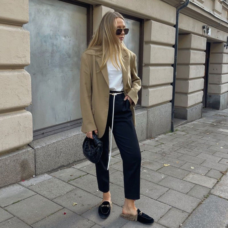 Damen elegante Anzughose mit hohem Bund und modischem Gürtel Drune