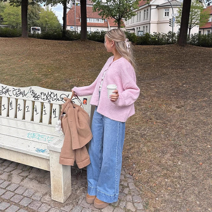 Damen lässige Strickjacke mit weitem Schnitt und Knopfdetails Drune