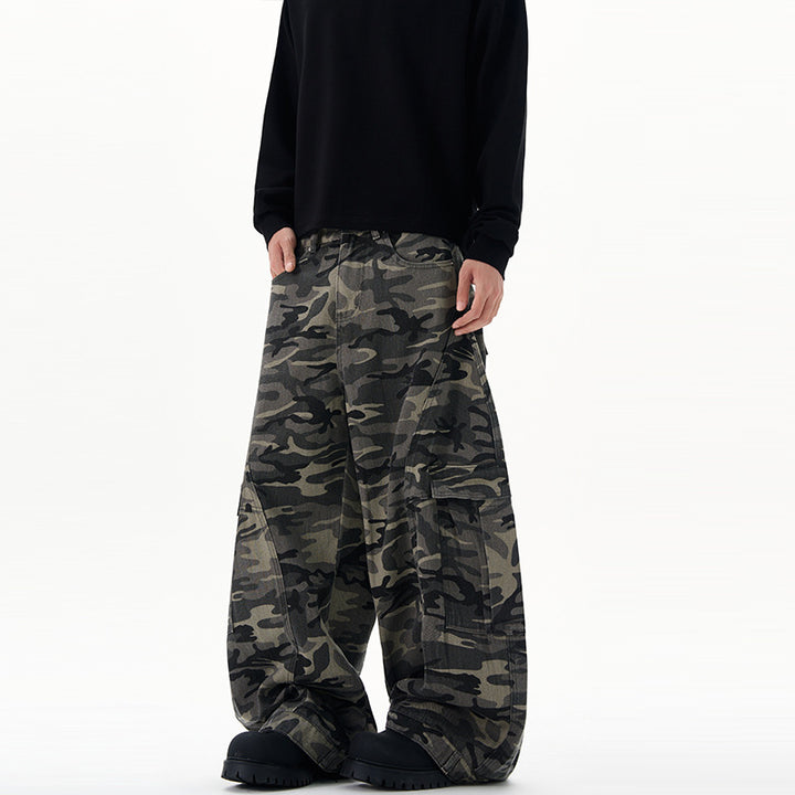 Herren Extraweite Camouflage-Cargohose im Baggy‑Cut mit tiefem Schritt Drune