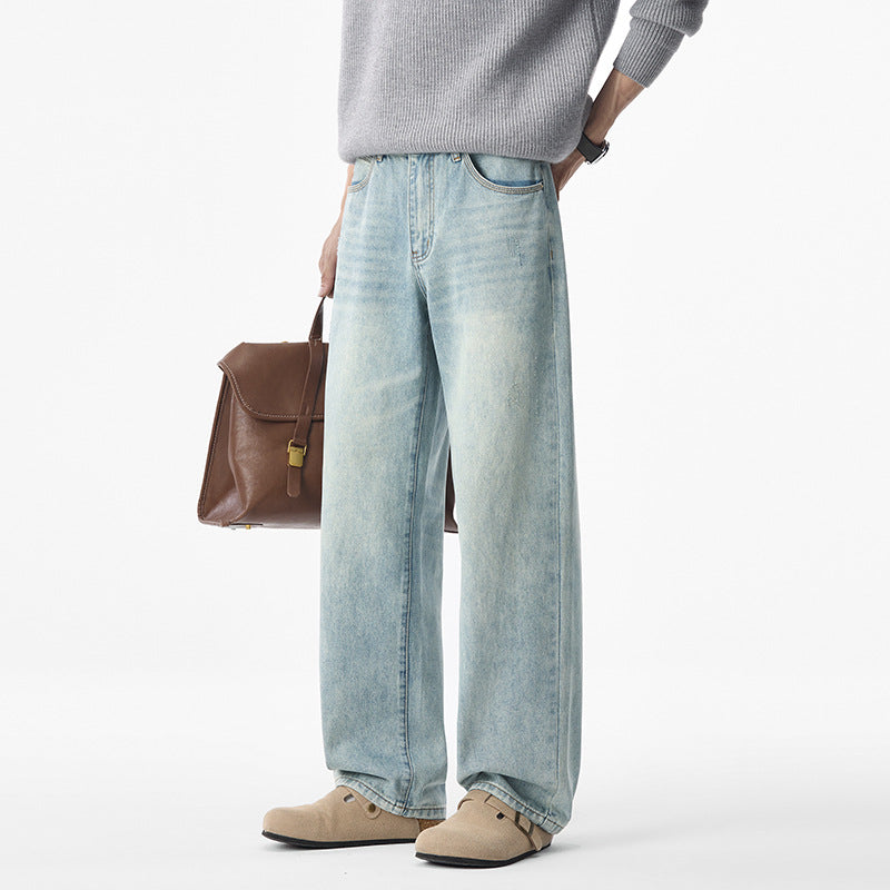 Herren lässige weite Jeans mit tiefem Schritt und Vintage-Waschung Drune