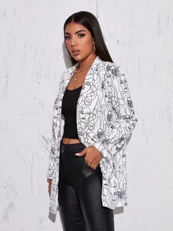 Damen Modische Blazerjacke mit aufregendem Comic-Design und lässigem Schnitt Drune