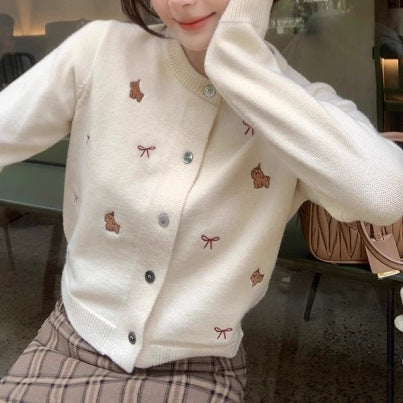 Damen Verspielter Strickcardigan mit Stickereien Drune