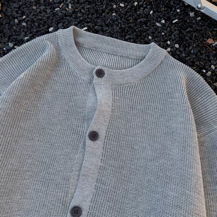 Unisex Grobgestrickte Oversize-Cardigan mit Rundhalsausschnitt und durchgehender Knopfleiste Drune