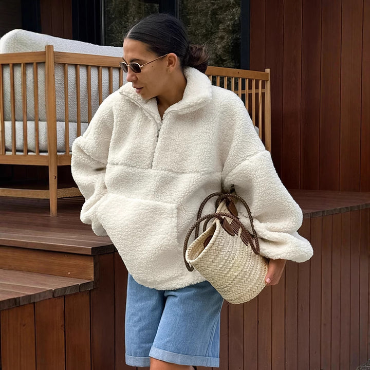 Damen Fleece-Pullover mit hohem Kragen und seitlichen Taschen Drune
