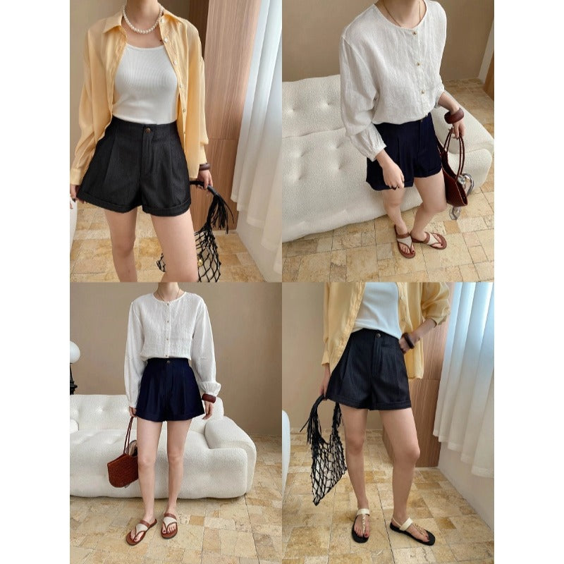 Damen lässige Shorts mit hohem Bund und praktischen Taschen Drune