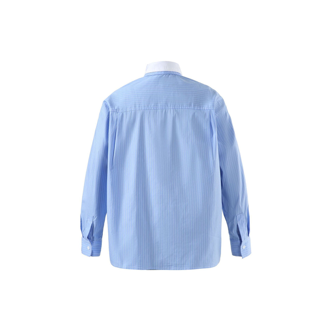 Damen Oversize-Streifenhemd mit Kontrastkragen und Brusttasche Drune
