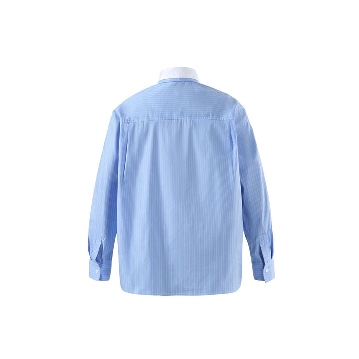 Damen Oversize-Streifenhemd mit Kontrastkragen und Brusttasche Drune