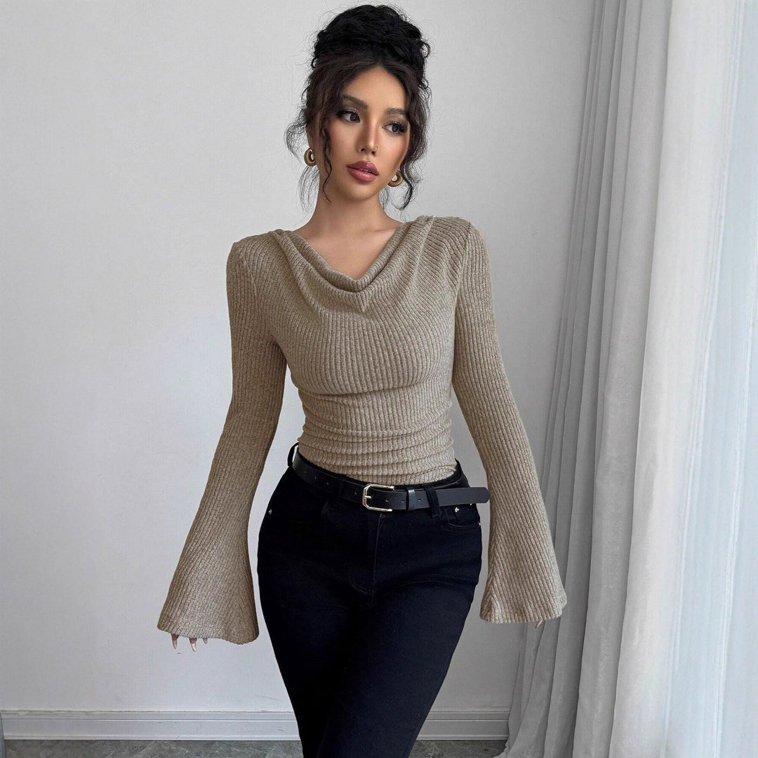 Damen Langarm Shirt mit Rippstruktur und weitem Ärmel Drune