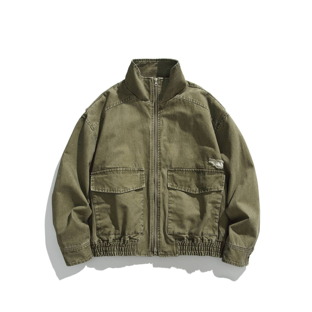 Unisex Kurzblouson im Vintage-Canvas mit hohem Stehkragen und Utility‑Taschen Drune