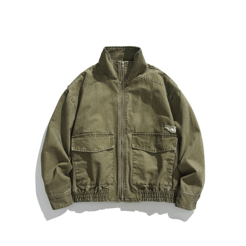 Unisex Kurzblouson im Vintage-Canvas mit hohem Stehkragen und Utility‑Taschen Drune