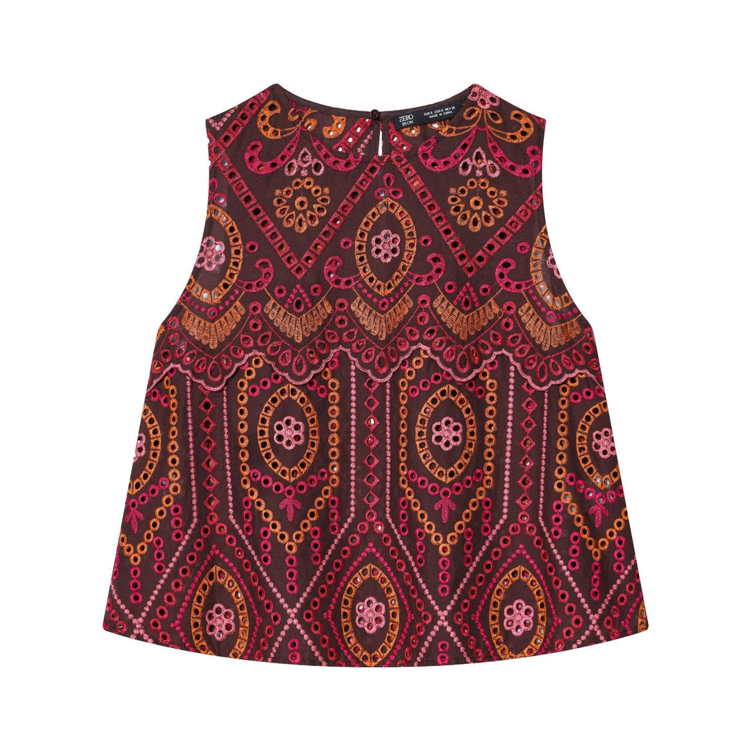 Damen nan bestickter A-Linien Midirock mit Lochstickerei, Stufenvolant und welligem Saum Drune