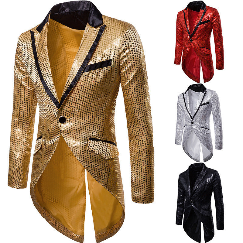 Herren nan elegantes Paillettensakko mit Schwalbenschwanz, Samtkragen und tailliertem Schnitt Drune