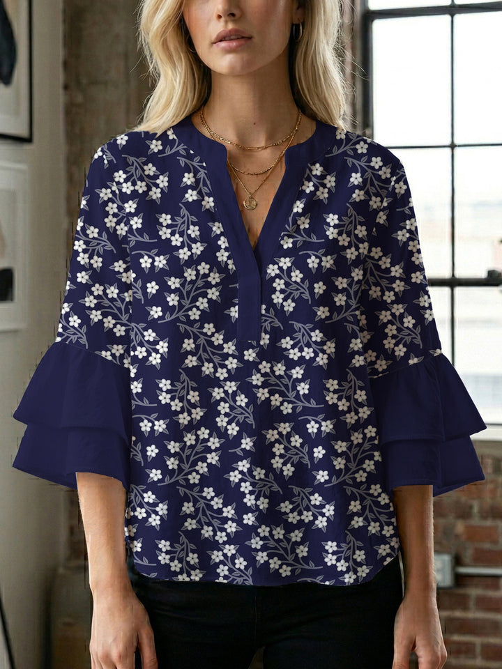 Damen Bluse mit voluminösen Ärmeln und floralem Design Drune