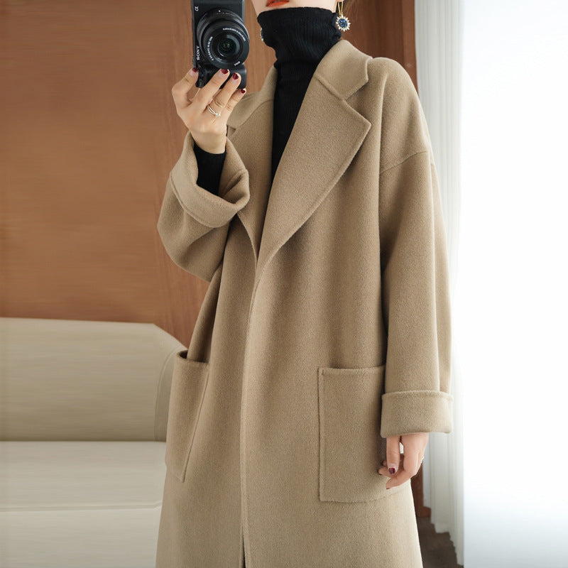 Damen Wollmix-Longcoat im Oversize-Schnitt mit großen aufgesetzten Taschen Drune