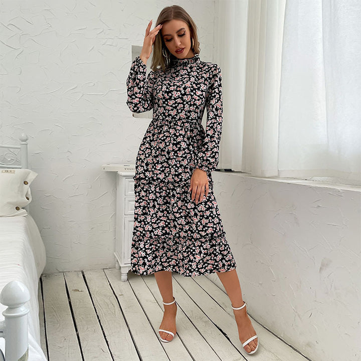 Damen Maxikleid mit floralem Design und eleganten Rüschendetails Drune