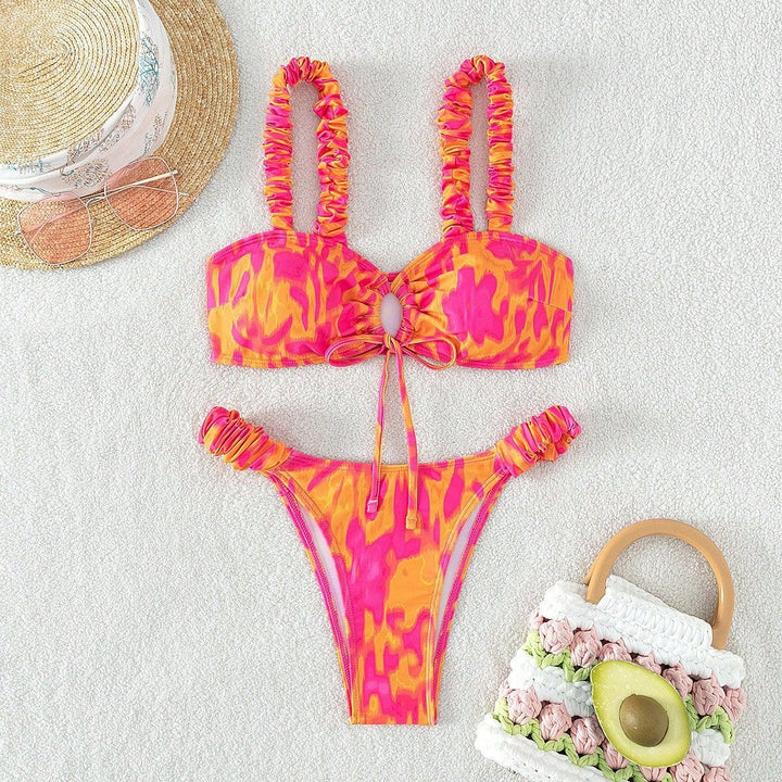 Damen Hochgeschnittener Bikini mit Rüschendetails Drune