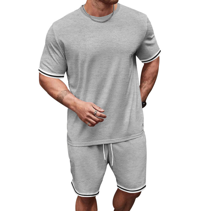Herren nan sportliches Jersey-Set aus Kurzarmshirt und Bermudashorts mit Kontraststreifen elastischem Bund und Eingrifftaschen Drune