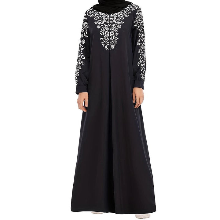 Damen Maxikleid mit kunstvoller Stickerei und eleganten langen Ärmeln Drune