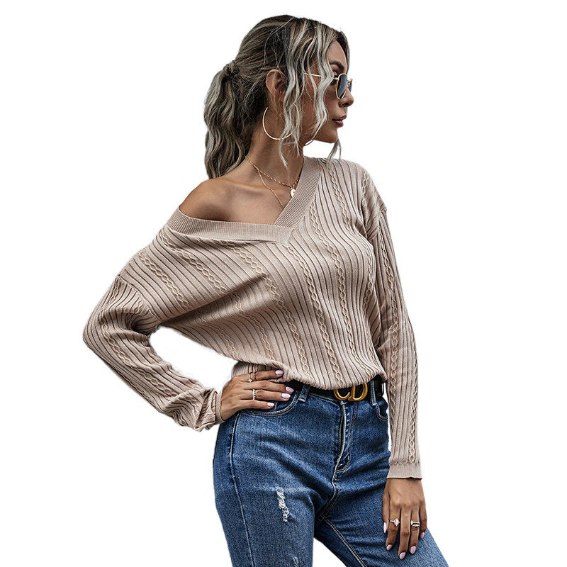 Damen Modischer V-Ausschnitt Pullover Drune