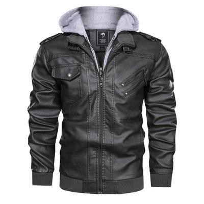 Herren Lederimitat-Fieldblouson mit innenliegendem Hoodie, Reißverschluss-Brusttaschen und Rippbündchen Drune