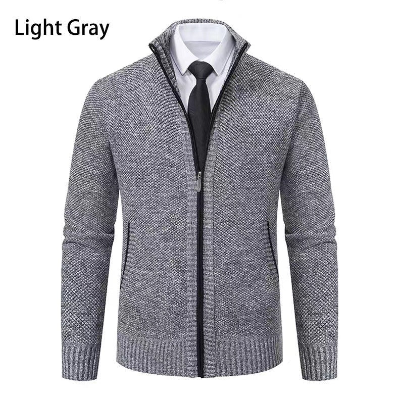 Herren nan melierte Strickzipjacke mit hohem Stehkragen, feiner Struktur und verdeckten Eingrifftaschen Drune