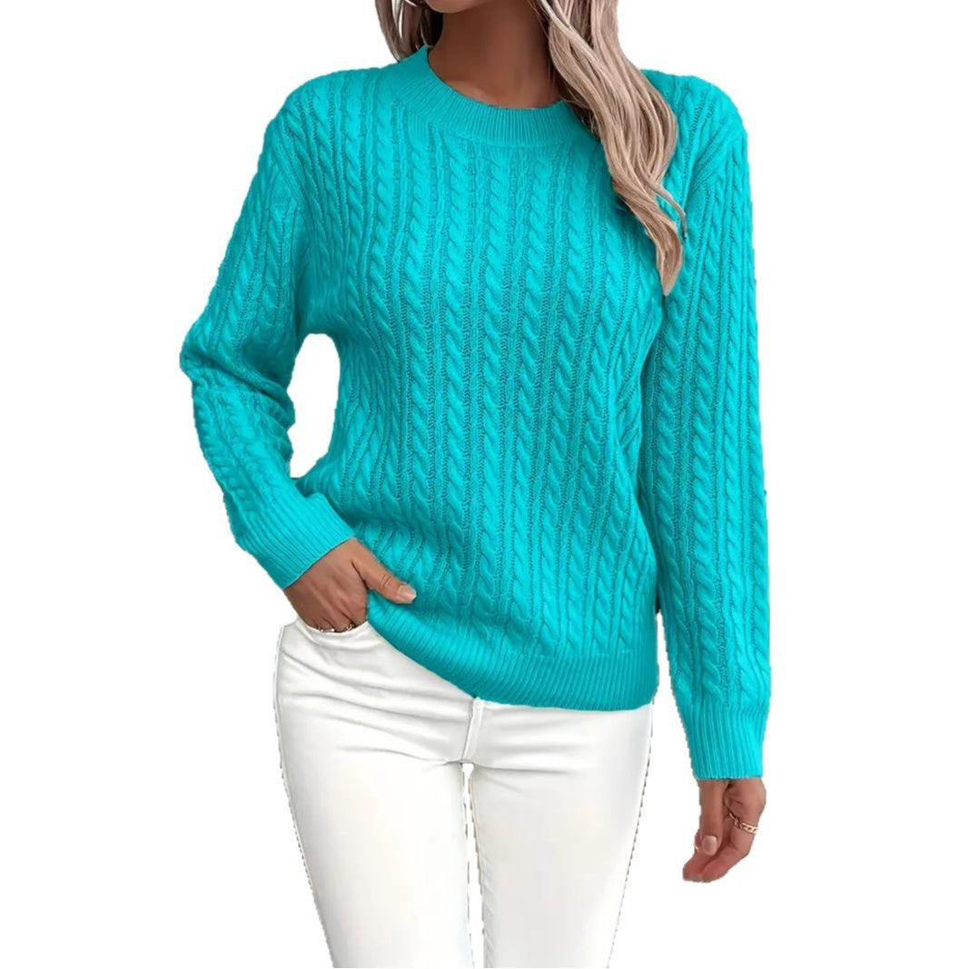 Damen nan Feinstrick-Zopfmuster Pullover mit Rundhalsausschnitt und tailliertem Schnitt Drune