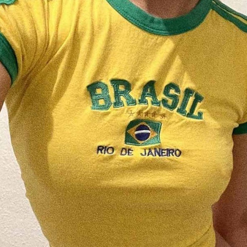 Damen Sportliches T-Shirt mit Brasil-Motiv und sportlichem Schnitt Drune