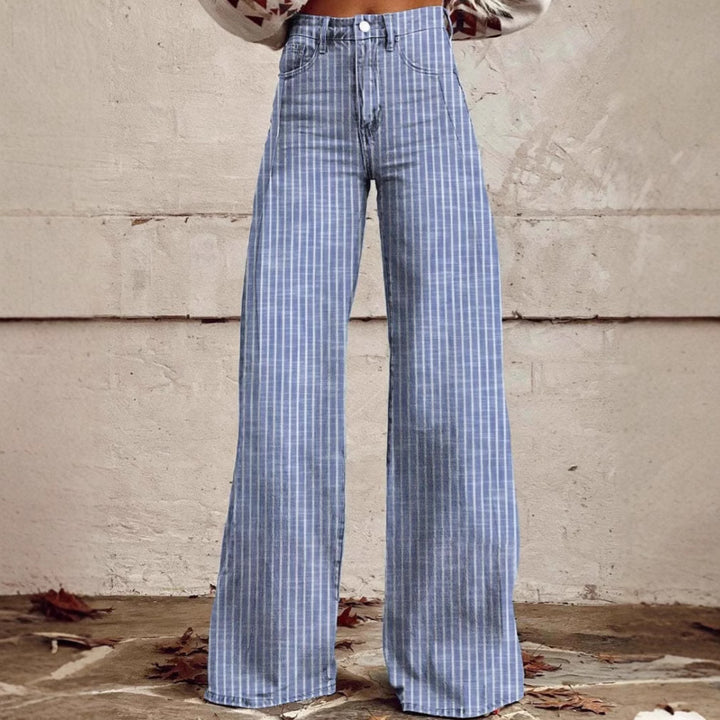 Damen nan weite Hose mit hohem Bund in Leinenoptik und vertikalen Nadelstreifen Schlaghose Drune