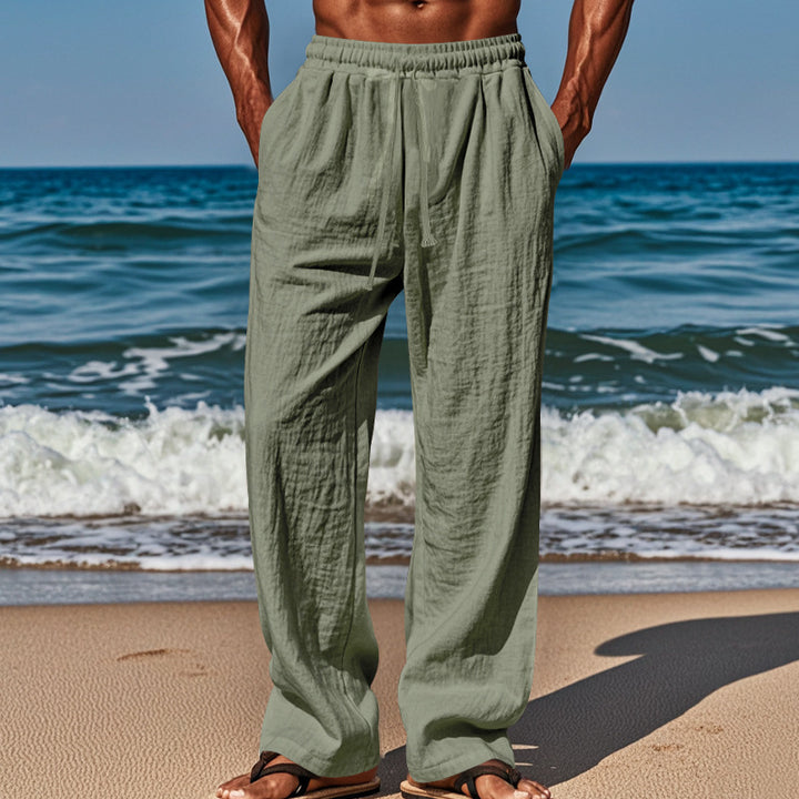 Herren Leichte Leinenhose mit weitem Schnitt, Elastikbund und Kordelzug Drune