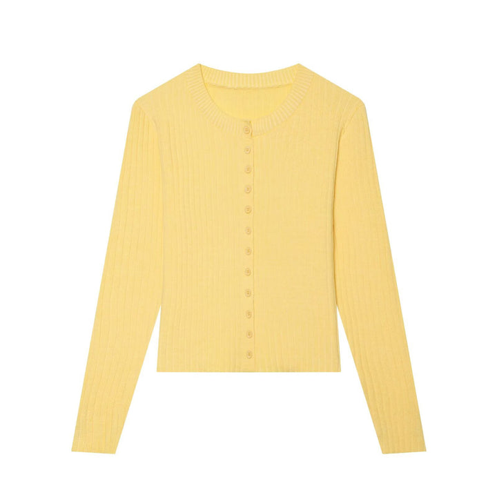 Damen Figurbetonte Feinstrick-Cardigan mit durchgehender Knopfleiste und Rundhalsausschnitt Drune
