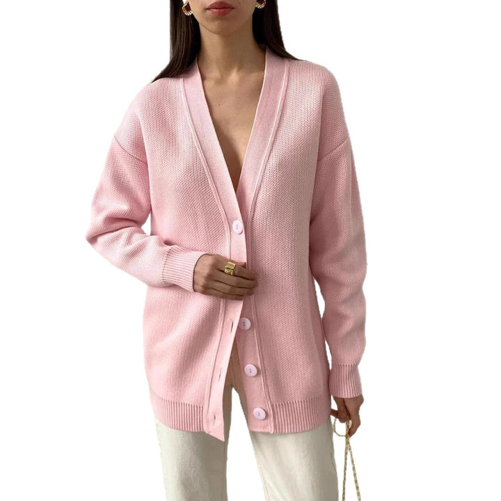Damen modischer Strickcardigan mit V-Ausschnitt und Knopfdetails Drune