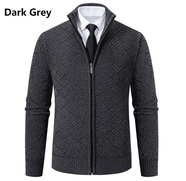 Herren Strick-Zipjacke mit geometrischem Strukturmuster und Stehkragen Drune