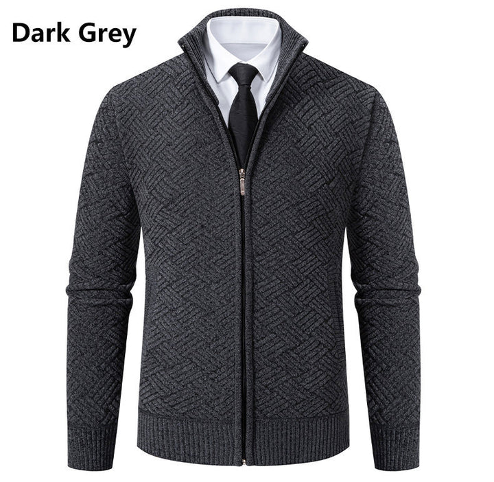 Herren Strick-Zipjacke mit geometrischem Strukturmuster und Stehkragen Drune
