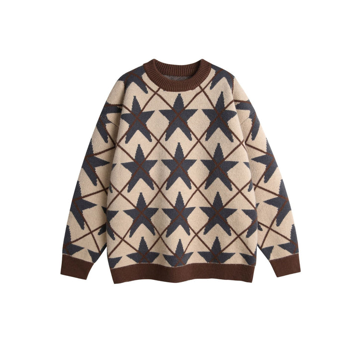 Unisex Grobgestrickter Rundhals-Pullover mit Stern‑Jacquard Drune