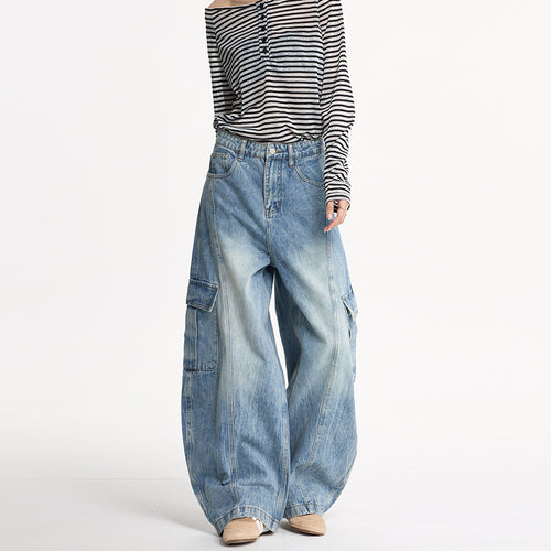 Damen Weite Cargo-Denim-Palazzohose im Baggy-Cut Drune
