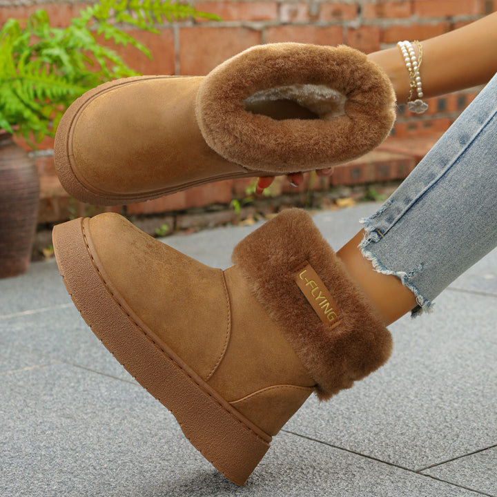 Damen Warme Kurzstiefel mit kuscheligem Fellaufschlag und leichter Plateau-Sohle Drune