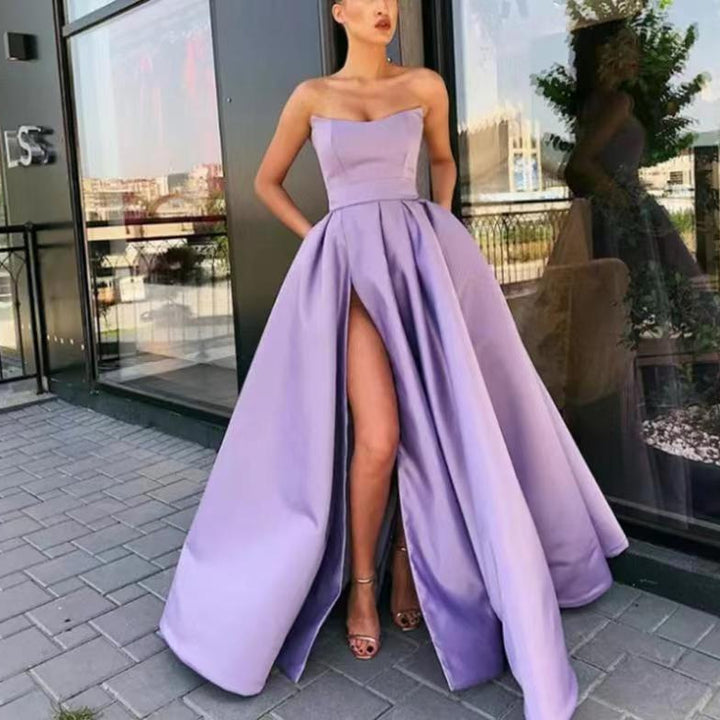 Damen Elegantes Abendkleid mit tiefem Schlitz und schwingendem Rock Drune