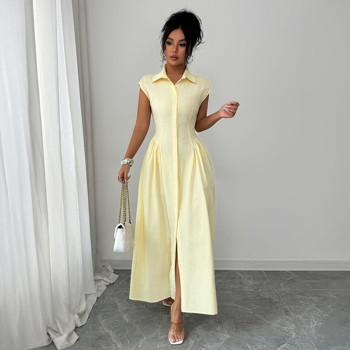 Damen Maxikleid mit klassischem Hemdblusen-Design und eleganten Falten Drune