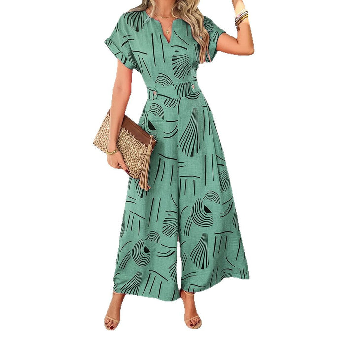 Damen Maxikleid mit modernen grafischen Mustern und elegantem V-Ausschnitt Drune