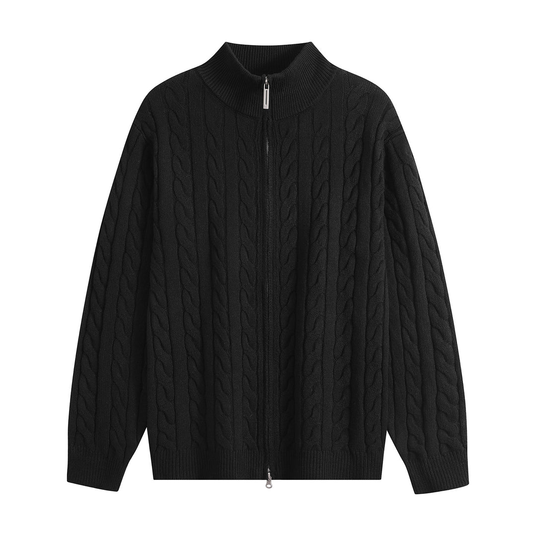 Herren Grobgestrickter Reißverschluss-Cardigan mit Zopfmuster, Stehkragen und Oversize-Schnitt Drune