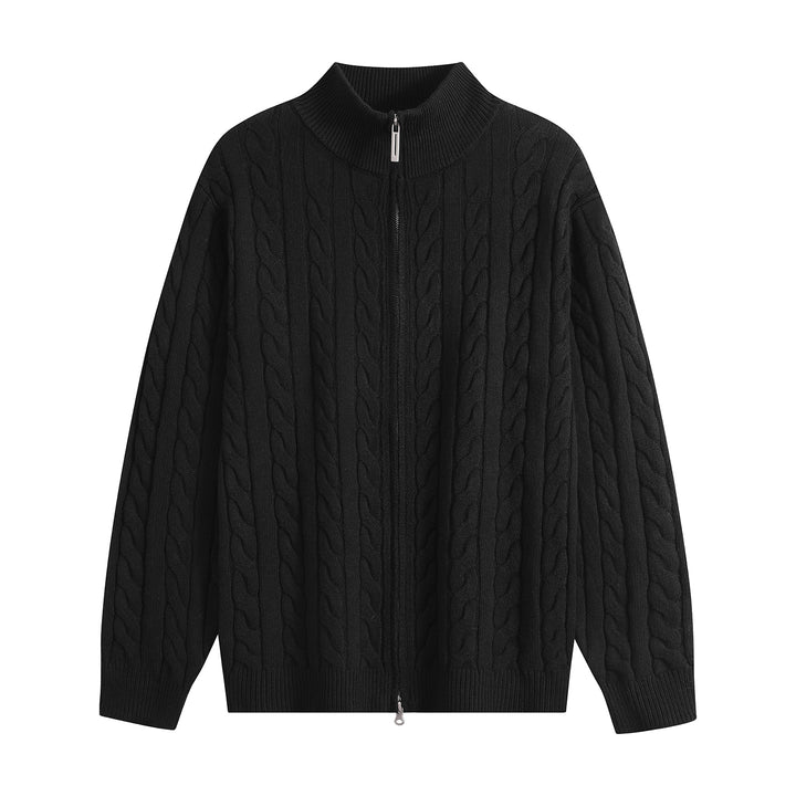 Herren Grobgestrickter Reißverschluss-Cardigan mit Zopfmuster, Stehkragen und Oversize-Schnitt Drune