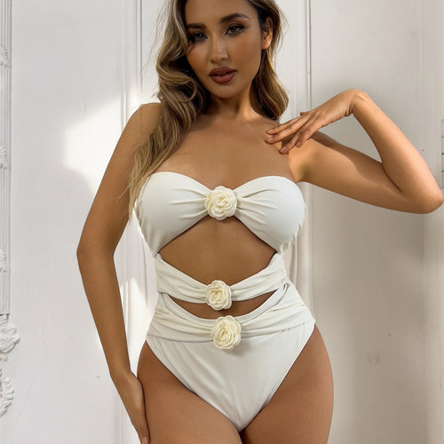Damen Eleganter Monokini mit floralem Design und Cut-Out-Details Drune