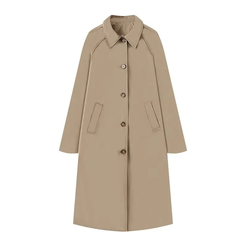 Damen 400+ lang geschnittener Trenchcoat mit Raglanärmeln und verdeckter Knopfleiste Drune
