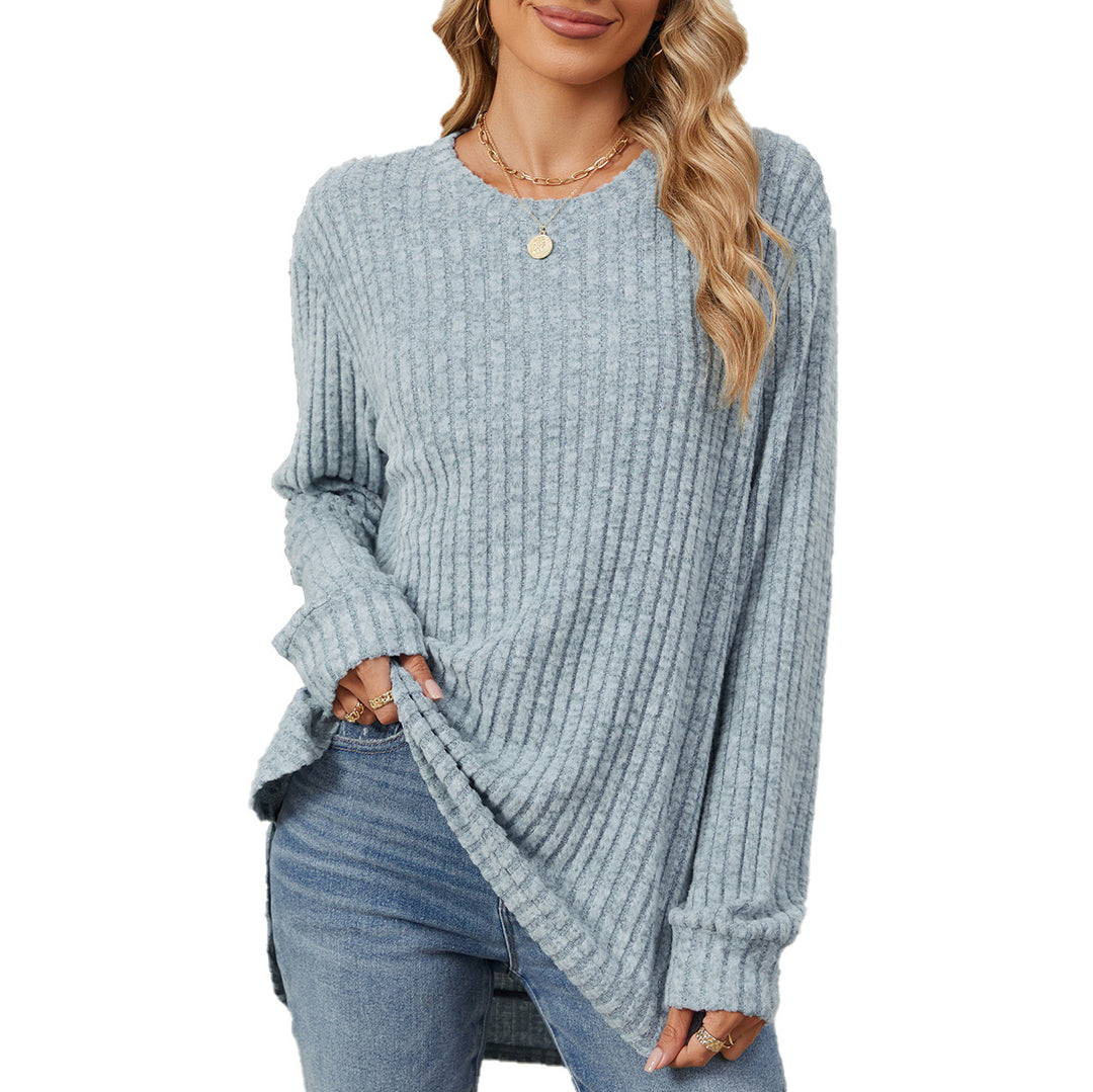 Damen lässiges Longsleeve Oberteil mit modischem Rippmuster und lockerer Passform Drune
